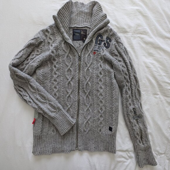 G-Star Gray Cable Knit Zip Up Sweater - Picture 1 of 16